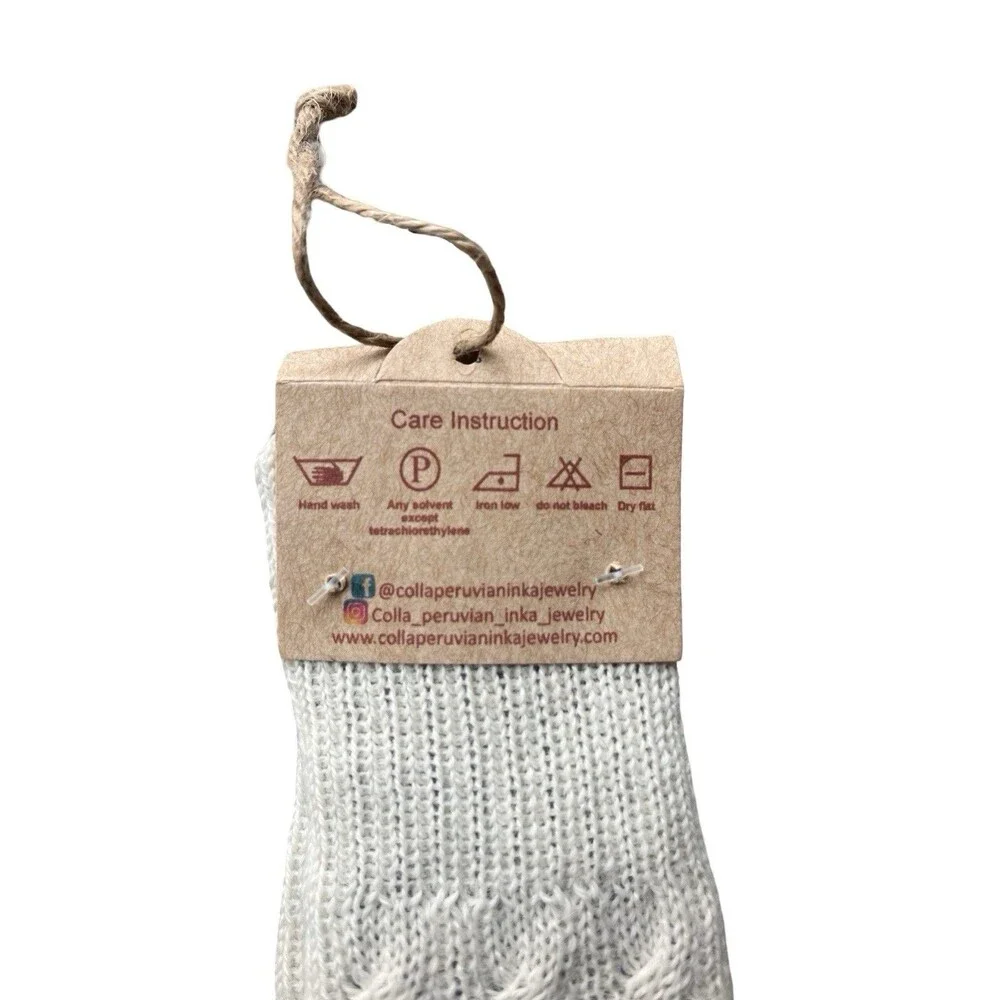 Colla 100% Baby Alpaca Reversible Mittens Peru Cable Knit Ivory Gray NWT
